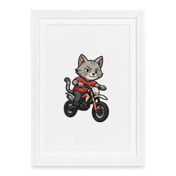 Chat de motocross - Affiche encadrée (27 × 37 cm) - blanc - Devant