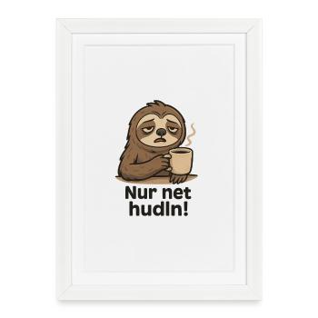 Le paresseux boit du café - Affiche encadrée (27 × 37 cm) - blanc - Devant