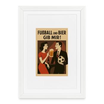 Colored soccer ball and beer spirit print design - Framed poster (27 × 37 cm) - white - Front