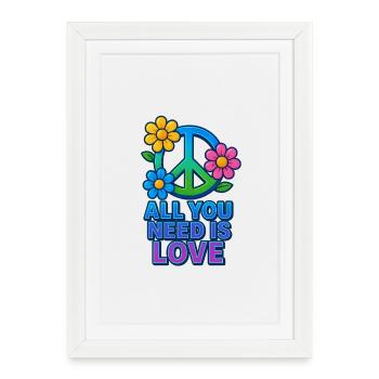 Amour paisible Floral Peace Sign Design - Affiche encadrée (27 × 37 cm) - blanc - Devant