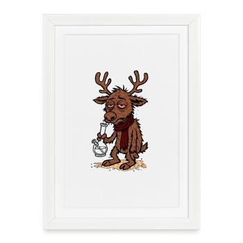 Crazy Reindeer - Framed poster (27 × 37 cm) - white - Front