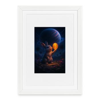 Space Bunny with Bitcoin Coin - Framed poster (27 × 37 cm) - white - Front