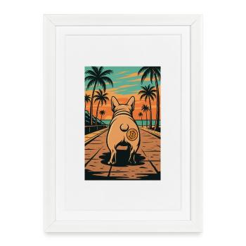 Chien avec tatouage Bitcoin avant le coucher du soleil - Affiche encadrée (27 × 37 cm) - blanc - Devant