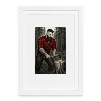 Lumberjack in the forest - Framed poster (27 × 37 cm) - white - Front