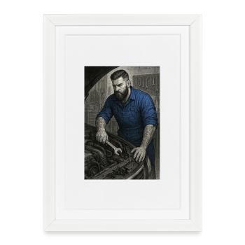 Industrial craftsman with wrench - Framed poster (27 × 37 cm) - white - Front