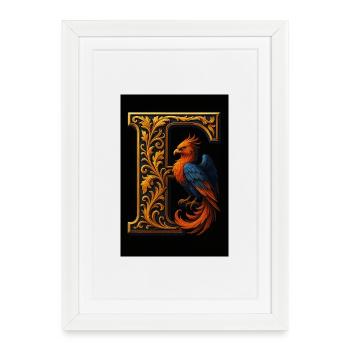 F – Ornement magique avec phénix - Affiche encadrée (27 × 37 cm) - blanc - Devant