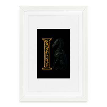 I – Ornement magique avec cheval ailé - Affiche encadrée (27 × 37 cm) - blanc - Devant