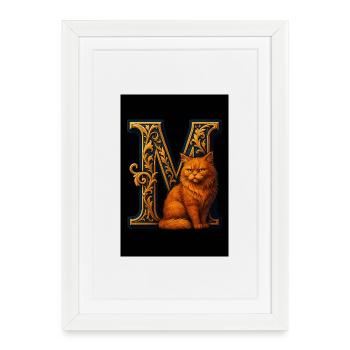 M – Ornement magique avec un chat féroce - Affiche encadrée (27 × 37 cm) - blanc - Devant