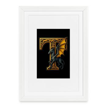 T – Ornement magique avec une créature ailée - Affiche encadrée (27 × 37 cm) - blanc - Devant