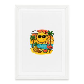 Design tropical ensoleillé avec flamant rose - Affiche encadrée (27 × 37 cm) - blanc - Devant