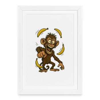 Singe turbulent avec motif banane - Affiche encadrée (27 × 37 cm) - blanc - Devant