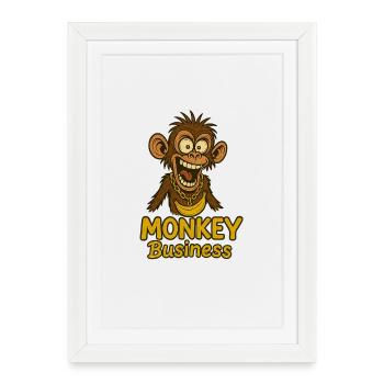 Lustiger Affe mit Kettchen und Banane - Gerahmtes Poster (27 × 37 cm) - Weiß - Vorne