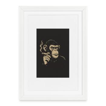 Singe avec des cigares Impression d’art - Affiche encadrée (27 × 37 cm) - blanc - Devant
