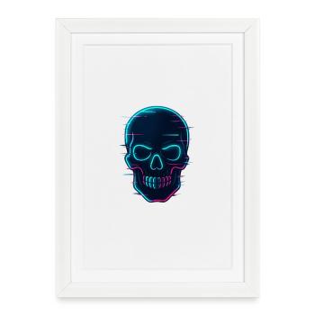 Conception de crâne cybernétique au néon - Affiche encadrée (27 × 37 cm) - blanc - Devant