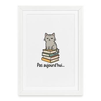 Chat grognon sur pile de livres - Framed poster (27 × 37 cm) - white - Front