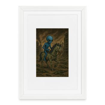 Alien sur Zombie Licorne - Affiche encadrée (27 × 37 cm) - blanc - Devant