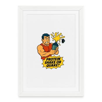 Lustiger Fitness-Cartoon – Proteinshake oder Quake - Gerahmtes Poster (27 × 37 cm) - Weiß - Vorne