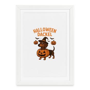 Halloween Dachshund with Pumpkin Motif - Framed poster (27 × 37 cm) - white - Front