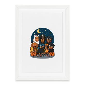 Halloween Enfants Chiens - Affiche encadrée (27 × 37 cm) - blanc - Devant