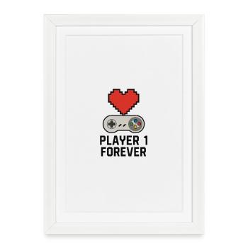 Retro Gaming Heart Player Forever T-shirt - Framed poster (27 × 37 cm) - white - Front