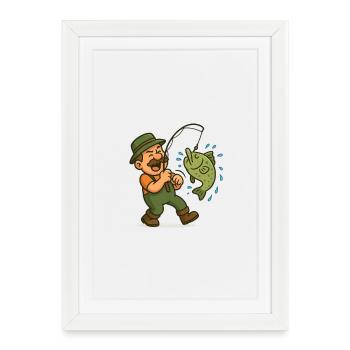 Drôle de pêcheur avec motif de poisson - Affiche encadrée (27 × 37 cm) - blanc - Devant