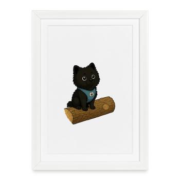 Cute dog with tree trunk - Framed poster (27 × 37 cm) - white - Front