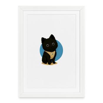 Cute dog in black with dog tag - Framed poster (27 × 37 cm) - white - Front