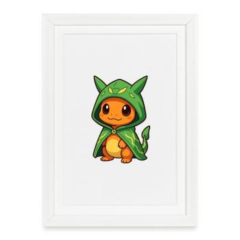 Petit dragon en cape de sorcier - Affiche encadrée (27 × 37 cm) - blanc - Devant