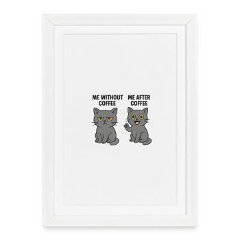 Katzenmeme: Mürrisch ohne Kaffee - Affiche encadrée (27 × 37 cm) - blanc - Devant