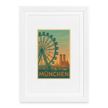 Silhouette de la grande roue historique de Munich - Affiche encadrée (27 × 37 cm) - blanc - Devant