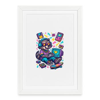 Raccoon Gamer - Affiche encadrée (27 × 37 cm) - blanc - Devant