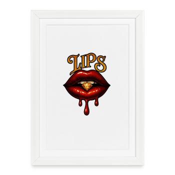 Des lèvres séduisantes avec diamant - Affiche encadrée (27 × 37 cm) - blanc - Devant