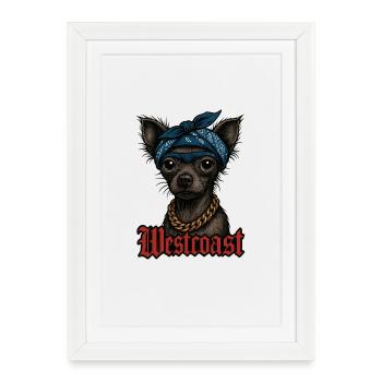 Urban dog with bandana and gold chain - Framed poster (27 × 37 cm) - white - Front