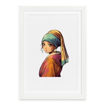 Manga de style jeune perle - Affiche encadrée (27 × 37 cm) - blanc - Devant