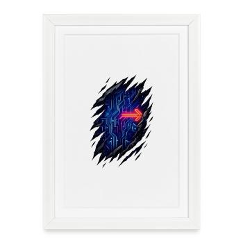 Circuit futuriste avec flèche au néon - Affiche encadrée (27 × 37 cm) - blanc - Devant