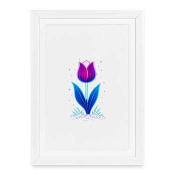 Tulipe néon - Affiche encadrée (27 × 37 cm) - blanc - Devant