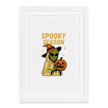 Sorcière extraterrestre Halloween Citrouille Spooky Season Design - Affiche encadrée (27 × 37 cm) - blanc - Devant