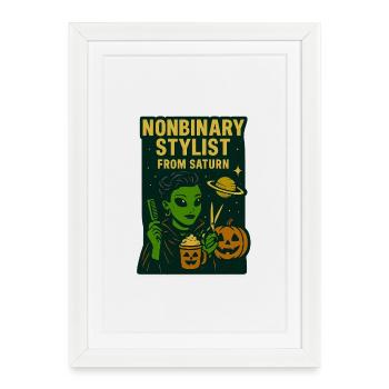 Styliste non-binaire de Saturne Halloween - Affiche encadrée (27 × 37 cm) - blanc - Devant
