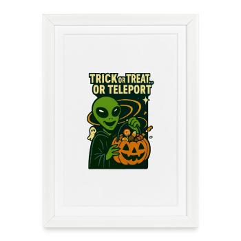 T-shirt d’Halloween extraterrestre – Trick or Treat... ou... - Affiche encadrée (27 × 37 cm) - blanc - Devant