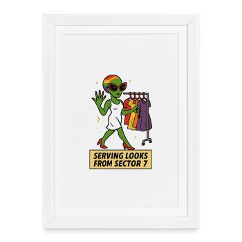 Alien Fashionista T-Shirt – LGBTQ+ Pride Tee - Gerahmtes Poster (27 × 37 cm) - Weiß - Vorne