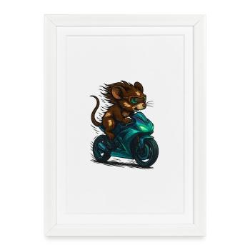 Moto souris - Affiche encadrée (27 × 37 cm) - blanc - Devant