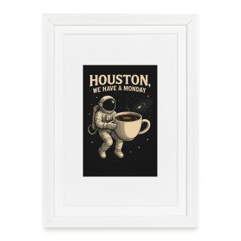 Houston Astronaut Coffee Adventure - Affiche encadrée (27 × 37 cm) - blanc - Devant