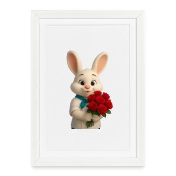 Chef Bunny with Bouquet of Red Roses - Framed poster (27 × 37 cm) - white - Front