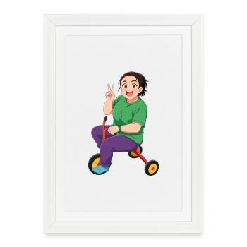 Colorful cartoon character on bike - Framed poster (27 × 37 cm) - white - Front