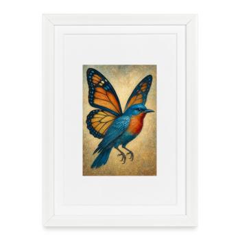 Oiseau volant avec des ailes de papillon - Affiche encadrée (27 × 37 cm) - blanc - Devant