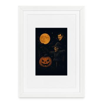 Citrouille sorcière d’Halloween avec humeur lunaire - Affiche encadrée (27 × 37 cm) - blanc - Devant
