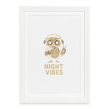 Hibou d’humeur nocturne avec écouteurs - Affiche encadrée (27 × 37 cm) - blanc - Devant