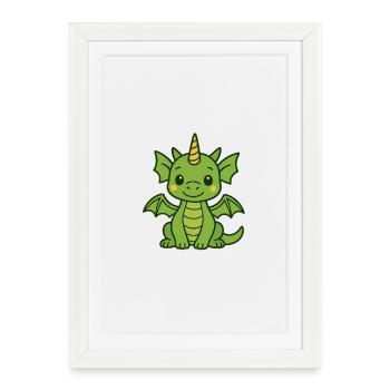 Funny dragon with horn and wings - Framed poster (27 × 37 cm) - white - Front