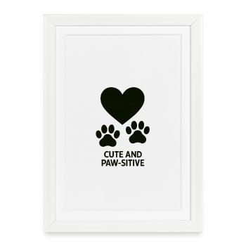 Coeur et pattes amour design - Affiche encadrée (27 × 37 cm) - blanc - Devant