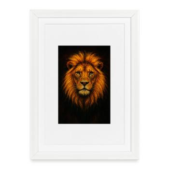 Tête de lion majestueuse en design de feu - Affiche encadrée (27 × 37 cm) - blanc - Devant